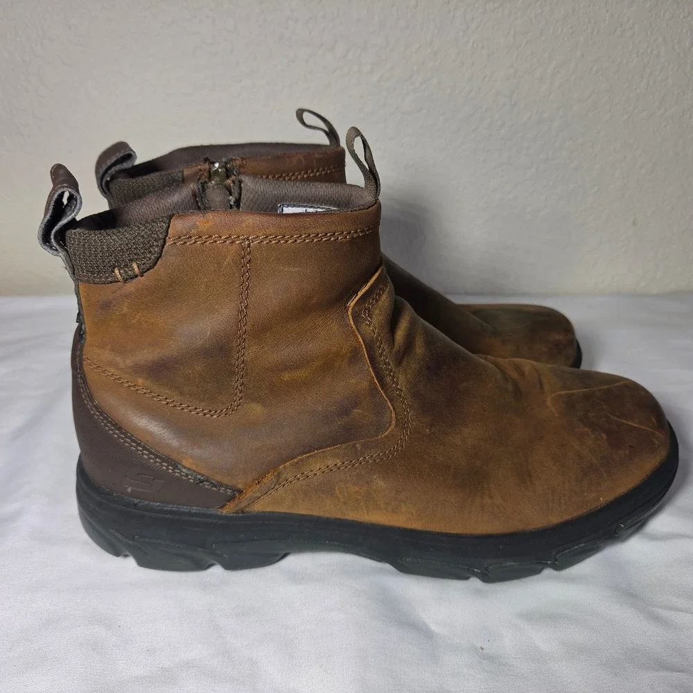 Skechers Mens Relaxed Fit Leather Side Zip Ankle Boots Brown Distressed S1613